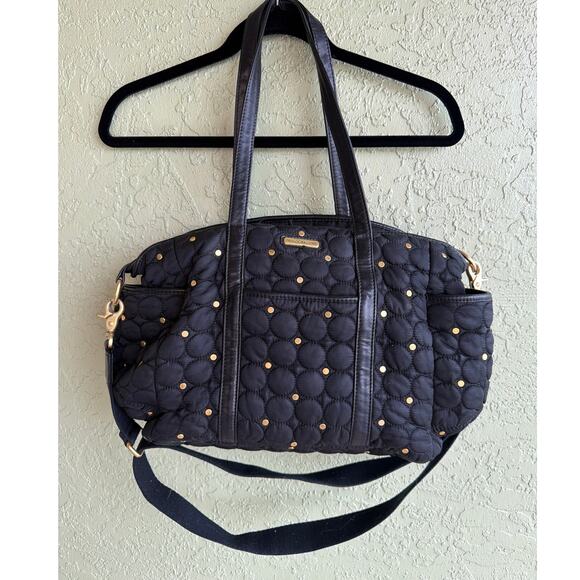 Rebecca Minkoff Handbags - REBECCA MINKOFF Marissa Quilted Baby Bag Black Nylon Gold-Toned Studs Zip Top